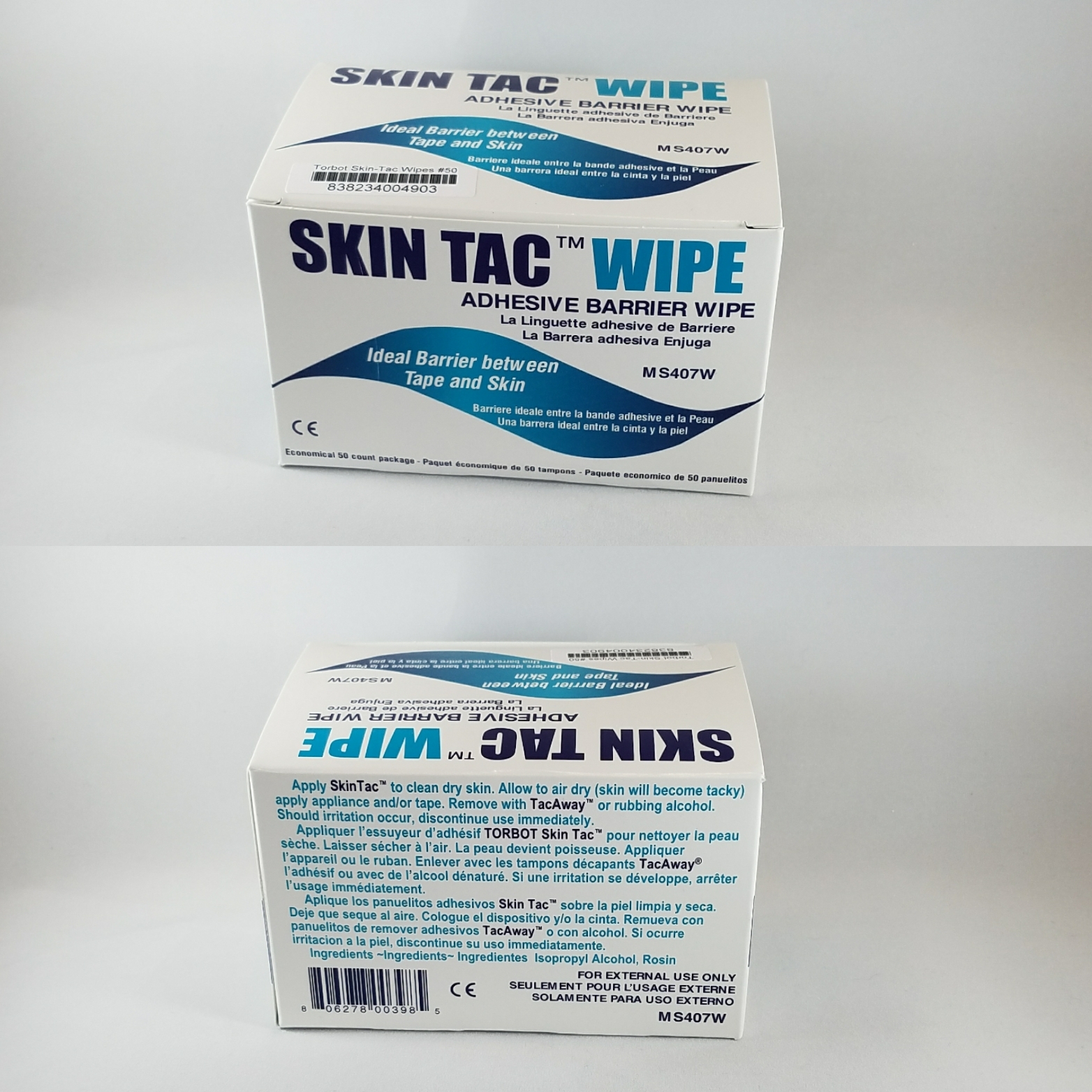 Skin Tac Adhesive Wipes (50 pcs) & TacAway remover wipes (50 pcs)